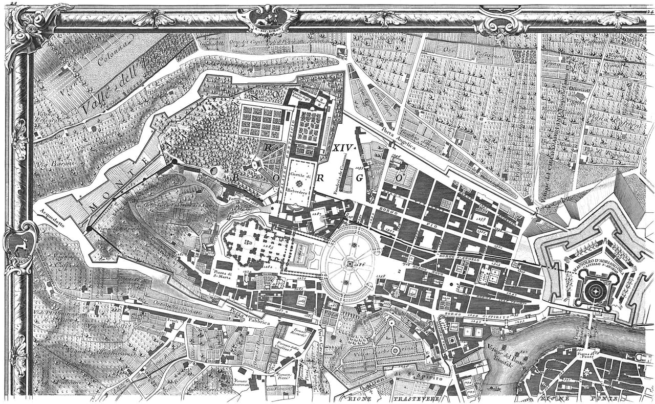 One engraved sheet of Giambattista Nolli's 1748 plan of Rome