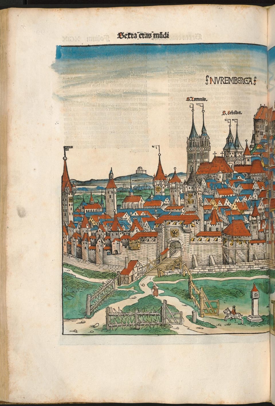 Coloured Nuremberg city view in the 1493 Nuremberg Chronicle