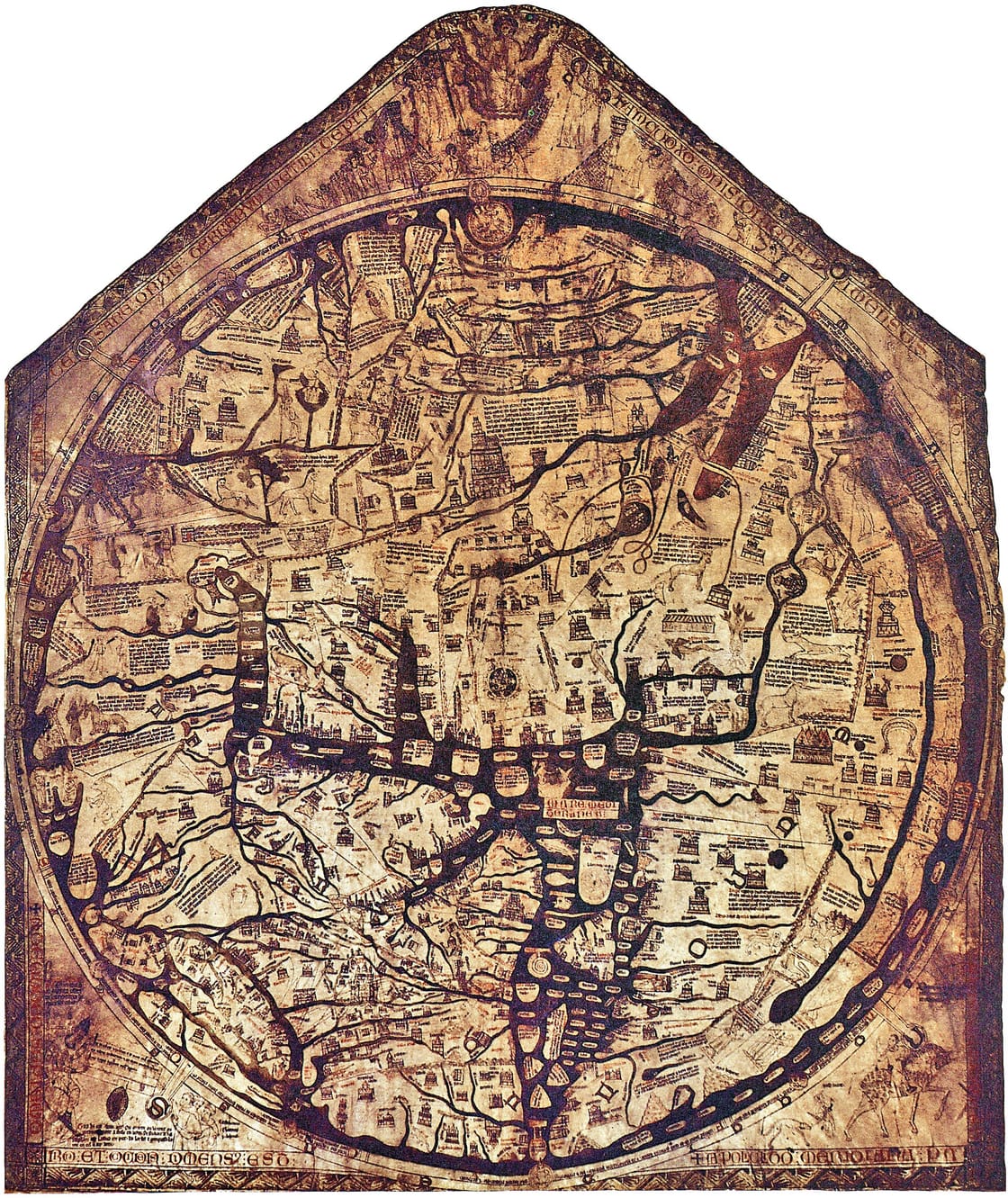 Hereford Mappa Mundi, an east-up world map centred on Jerusalem
